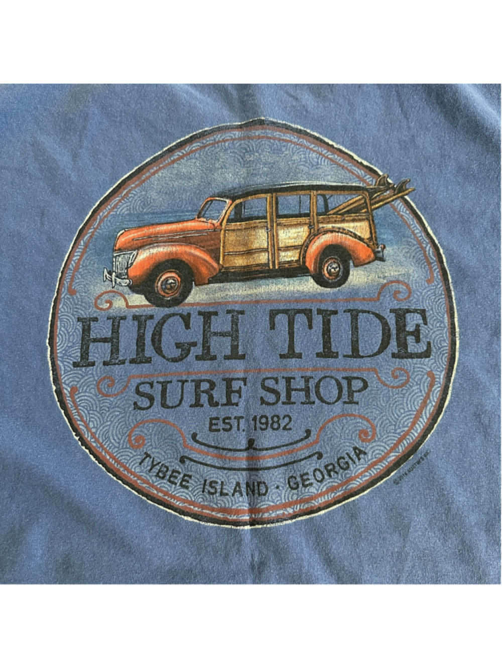 Comfort Colors High Tide Surf Shop Tybee Island GA Tee L Blue Surf Graphic Retro - Picture 5 of 7
